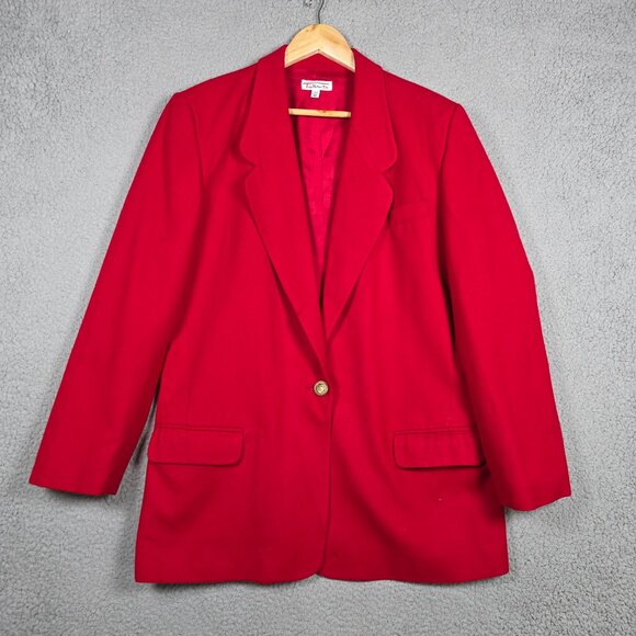 Vintage Talbots Blazer Womens Large 12 Worsted Wool Classic Jacket Red Preppy - Picture 1 of 15